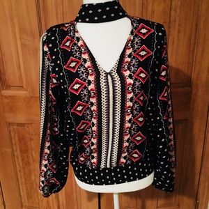 Western Printed Choker Cut Out Blouse